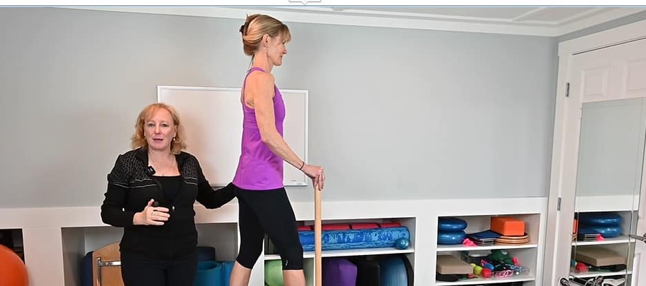 Melanie Byford-Young demonstrates Pilates exercises targeting asymmetrical movements and standing on the reformer. Progress these for improved balance and fall response.